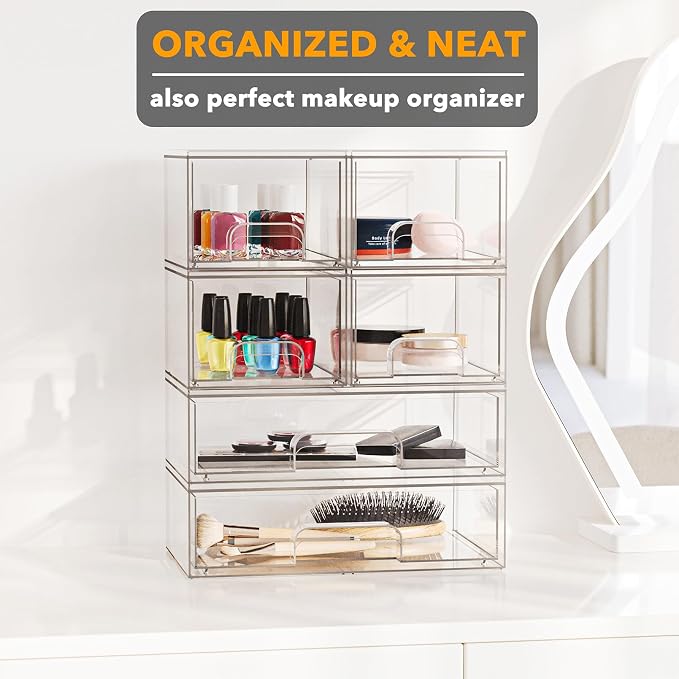 SpaceAid Bottle Storage Organizer Baby - Acrylic Bottles Station Organizer Container, Stackable Clear Drawers for Countertop, Vanity, Bathroom, Cabinet, Pantry Organization, 6 Pack, 4S2L, 15.6"H - Image 4
