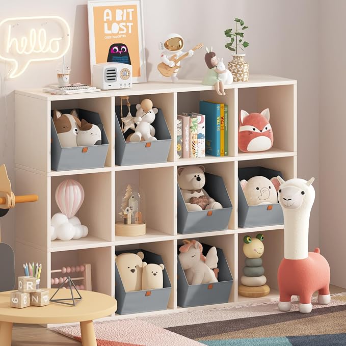 Homsorout Fabric Closet Storage Cubes - 4 Pack Square Storage Bins with Dual Handles for Clothes, Towels, Toys, Cube Storage Organizers for Bedroom, Nursery, Shelves, Closet, Small Spaces, Grey - Image 2