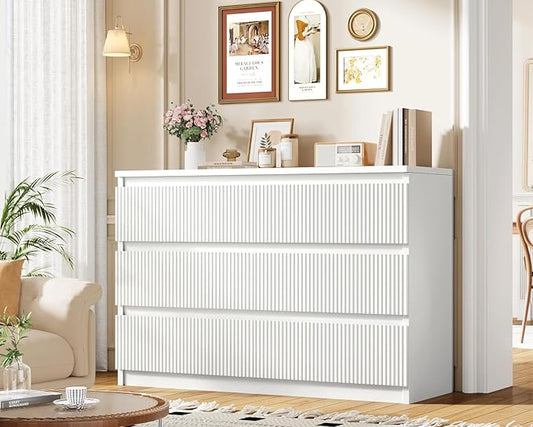 Jocoevol 6 Drawer Dresser, Fluted Dresser for Bedroom with Sleek Hidden Handles, Bedroom Dressers with Drawers, Wood Closet Clothes Storage Organizer for Bedroom, Pure White