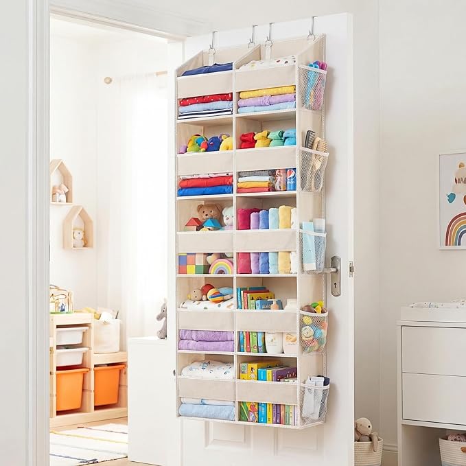 2 Pack Over the Door Organizer 5 Tiers, Extra Large Behind Door Storage of 10 Compartments, 80 lbs Weight Capacity Over Door Organizer, Door Hanging Organizer for Closet, Diaper Organizer, Beige - Image 6