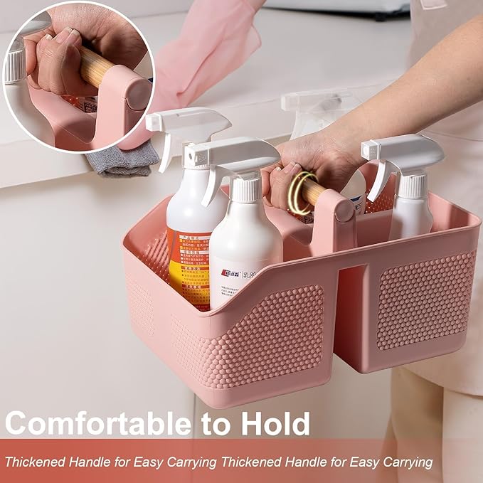 rejomiik Shower Caddy Portable with Bamboo Handle, Plastic Basket Cleaning Caddy Organizer Storage Tote for Bathroom, College, Dorm Room Essentials, Pink - Image 5