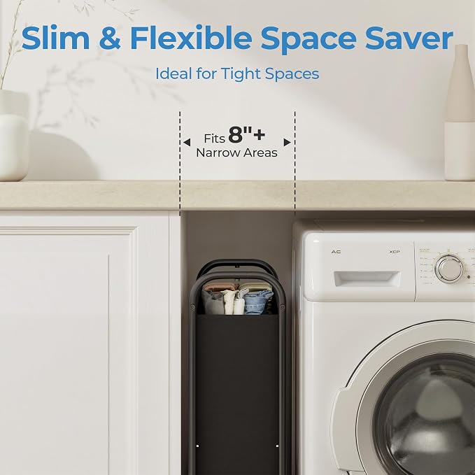GRANNY SAYS 80L Slim Laundry Hamper with Silent Brake Wheels, Sturdy Metal Frame & Handle, Rolling Laundry Basket for Laundry Room, Bedroom, Bathroom, or RV – Great for Singles or Couples, Black - Image 3