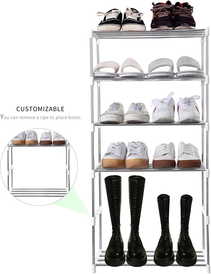 Jucaifu Stackable Small Shoe Rack, Entryway, Hallway and Closet Space Saving Storage and Organization (10-Tier, White) - Image 4