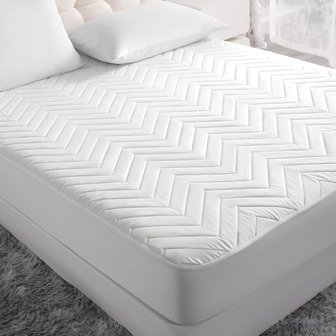 NTBAY Waterproof Mattress Protector, Quilted Twin XL Fitted Mattress Cover with 15" Deep Pocket- Machine Washable - Soft and Breathable Mattress Pad Cover, White