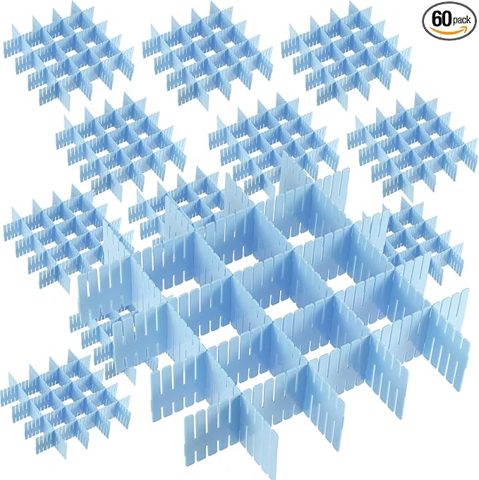 JOIKIT 60 PCS Blue Plastic DIY Grid Drawer Dividers, Adjustable Organizer, Household Storage Makeup Socks Underwear Organizer by JOIKIT