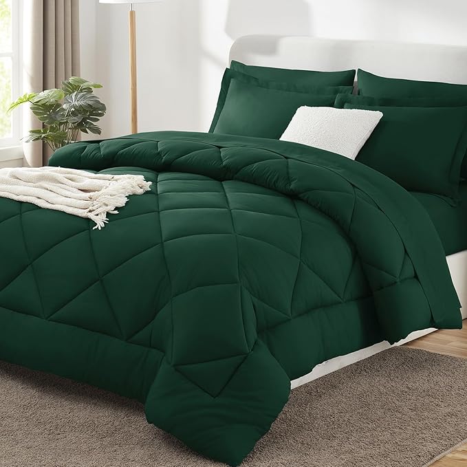CozyLux Oversized King Comforter Set Emerald Green, 7 Pieces Bed in a Bag Comforter Set with Sheets, All Season Bedding Set with Down Alternative Comforter, Sheets, Pillowcases & Shams