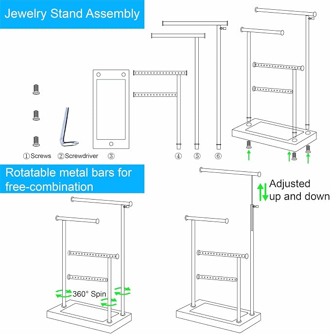 lengnoyp Premium Jewelry Stand, 4-Tier Storage Necklace Holder Stand, Earring Holder AdjustableTall 20I N (Max), Jewelry Organizer for Necklace, Bracelet, Earring, Black - Image 7