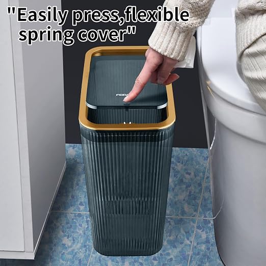 Transparent Trash Can, Bathroom Trash Cans with Lids, 2.6 Gallon Garbage Can for Bedroom, Office, Plastic Slim Waste Basket with Press Top Lid, 10L Clear Trash Bin for Home, Kitchen (Blue) - Image 3