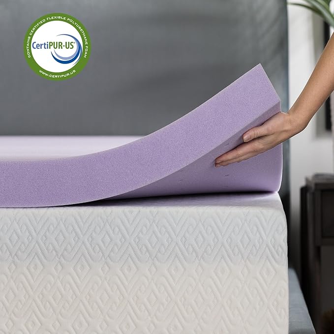 Lucid 3 Inch Lavender Memory Foam Mattress Topper, Full Size – Essential Oil Infusion – Deep Plush Feel, Pressure-Relieving Bed Topper – Ventilated and Breathable – CertiPur Certified