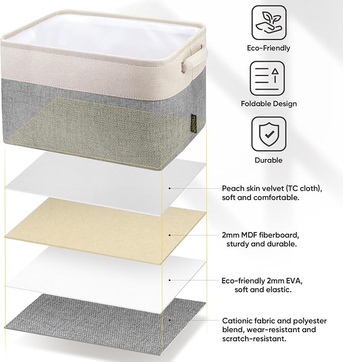 BALEINE 1 Pack Fabric Closet Storage Bins for Shelves, Linen Closet Organizers and Storage, Decorative Baskets for Organizing, Shelf, Clothes, Home, Office (Grey, 15''x11''x9.5'') - Image 4