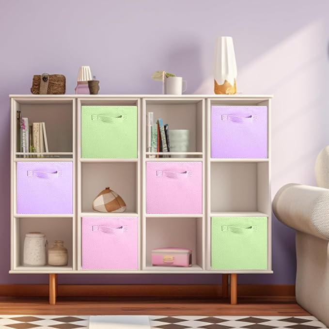 ShellKingdom Foldable Fabric Storage Cubes - Cloth Organizer Drawer for Closet & Toys, 6 Pack (Pink, Green, Lavender) - Image 2