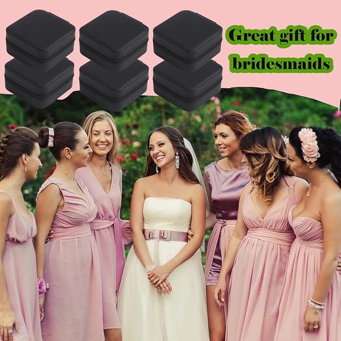 Travel Jewelry Case Bridesmaid Gifts Box,6 Pack Small Jewelry Box Mini Jewelry Organizer,PU Leather Portable Earring Storage Box for Women Girls Bridesmaid Proposal Gifts - Image 5