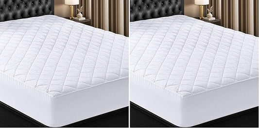 Utopia Bedding Quilted Fitted Mattress Pad, California King Size, Elastic Fitted Mattress Topper Protector and Cover with Deep Pocket Stretches up to 16 Inches, Machine Washable (White) (Pack of 2)