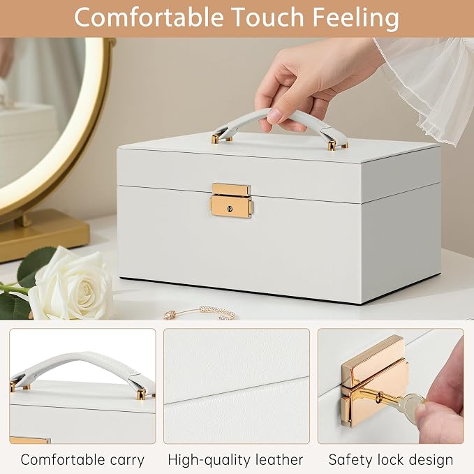 AKOZLIN Travel Jewelry Box Organizer Functional 2-trays Leather Jewelry Storage Case with Lockable Portable for Women Girls Ring Necklace Earring Bracelet - Image 5