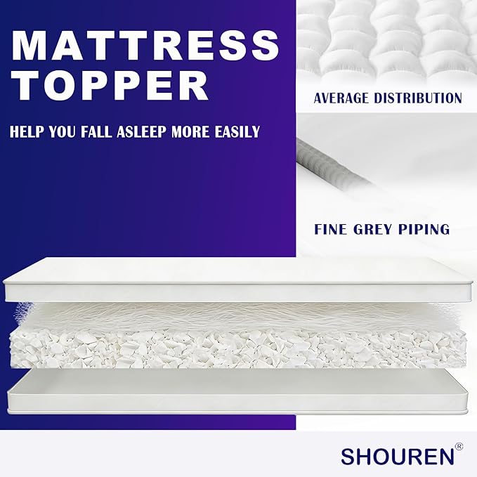 SHOUREN Memory Foam Mattress Topper Twin for Back Pain Relief, 2~3In Thick Plush Gel Foam Bed Topper 1700 GSM, Smooth & Supportive Pressure Relief, 75" x 39"