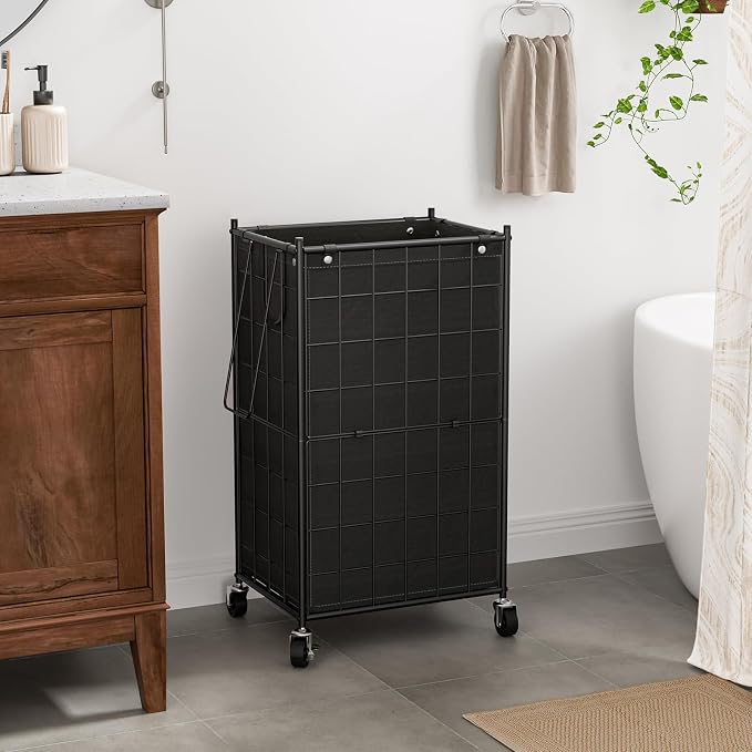 WOWLIVE Laundry Hamper with Wheels,Metal Wire Frame Rolling Laundry Basket with Removable bag,100L Dirty Clothes Hamper Organizer Dorm Room Storage for Bedroom,Bathroom,Black - Image 2