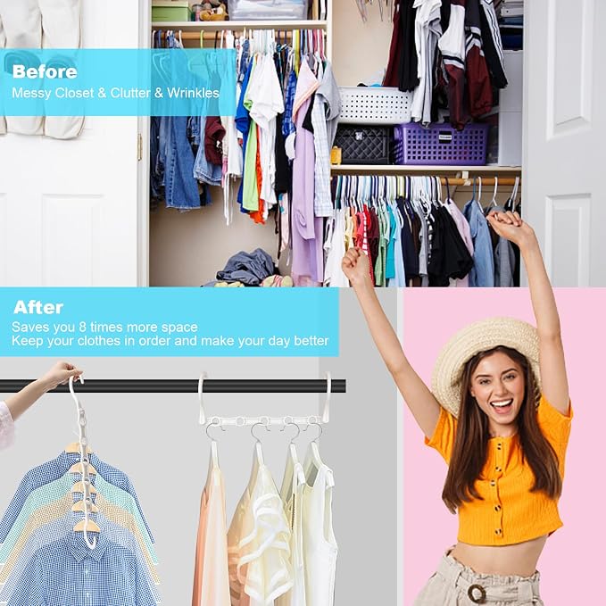 DUCOO Space Saving Hangers 10 Pack, Heavy Duty Magic Cascading Hanger Organizer with 5 Enclosed Anti-Slip Holes, Closet Organizers and Storage for Clothes, College Dorm Room Essentials, White - Image 2