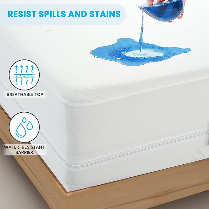 LUX Décor Queen Zippered Mattress Encasement - Bed Bug Proof, 100% Waterproof Mattress Protector - 14 Inches Deep All Sided Cover, Noiseless - 60X80