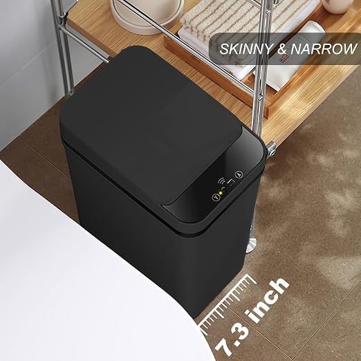 Yatmung 4 Gallons Bathroom Trash Can Automatic Touchless - 15.5 Liters Smart Trash Can Motion Sensor - Narrow, Plastic - Slim Electric Trash Bin - Skinny Garbage Can with Lid (Matte Black) - Image 3