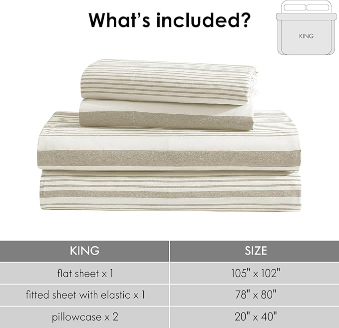 ClevaHome Classic Stripe Sheet Set - 4 Pieces Super Soft & Breathable Bed Sheet Set with Deep Pocket, Enhanced Comfort & Easy Care (King, Desert Stripe)