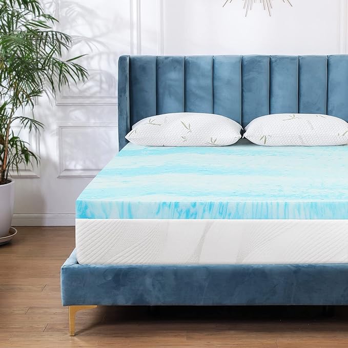 Mattress Topper for Full Bed, Gel Swirl Memory Foam Soft Bed Topper for Back Pain, 2 inch, Light Blue