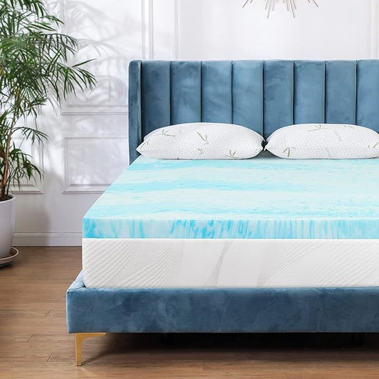 Mattress Topper for Full Bed, Gel Swirl Memory Foam Soft Bed Topper for Back Pain, 3 inch, Light Blue