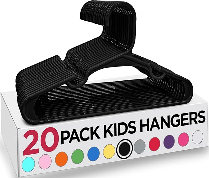 Utopia Home 20 Pack Kids Hangers - 11.5 Inch Plastic Baby Hangers for Closet - Childrens Hanger for Clothes & Infant Hanger for Closet - for Everyday Standard Use (Black) by UTOPIAHOME
