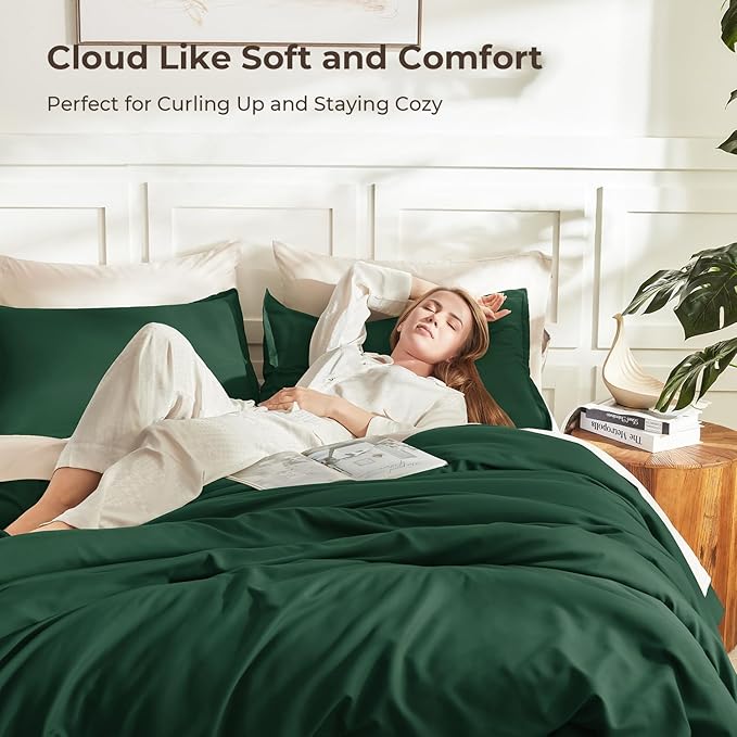 Litanika Dark Emerald Green Twin/Twin XL Comforter Set, 2 Pieces Solid Forest Bedding Set, All Season Fluffy Bed Set (66x90In Comforter & 1 Pillowcase)