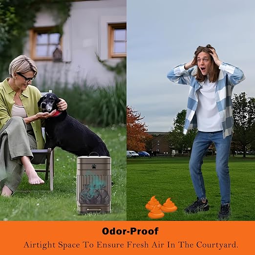 Dog Poop Trash Can Outside, 5L/1.3Gal Metal Dog Waste Trash Can with Lid, Foot Pedal, Pet Waste Container with 40 Bags, Poop Bucket with Lid Soft Close for Pet, Brown - Image 5