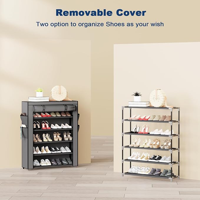 Mavivegue Shoe Rack with Cover, 5 Tier Shoe Organizer for Entryway, Shoe Storage for Front Door Entrance, Closet, Garage, Grey - Image 5