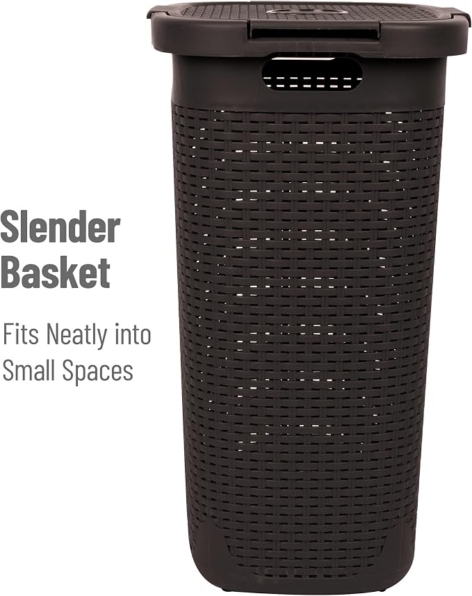 Mind Reader Slim Laundry Hamper with Lid, 60L Tall Clothes Basket, Narrow Tapered Design for Bathrooms, Closets and Laundry Rooms, Plastic, Brown - Image 6