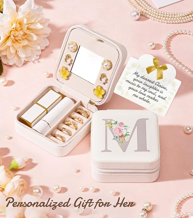 Enthralite Travel Jewelry Box for Girls: Traveling Jewelry Case Gift for Women - Mini Organizer for Necklaces Earrings White M - Image 8