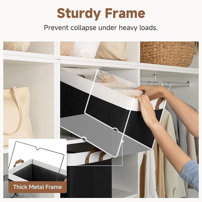 StorageWorks Storage Bins, Fabric Storage Bins for Shelves, Extra Large Storage Baskets with Metal Frame, Closet Baskets and Bins with Handles, Jumbo, Black and White, 2-Pack - Image 4