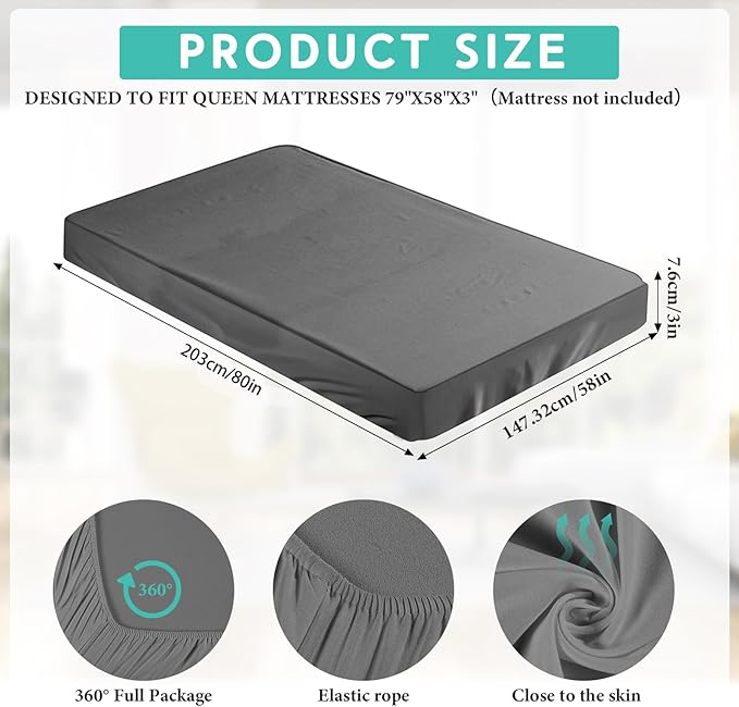 2-3 Inch Mattress Topper Cover (Only Cover) Memory Foam Protector Microfiber Memory Foam for Latex Mattress Topper Gel RV(Queen 80 x 60 Inch,Dark Gray)
