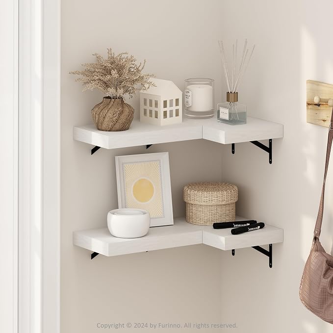 Furinno Tanna Floating Shelves for Wall Set of 4, 15-Inch Wall Shelf, Triple Thick Floating Mounted Shelf, for Bathroom, Home Office, Living Room, White Texture - Image 2
