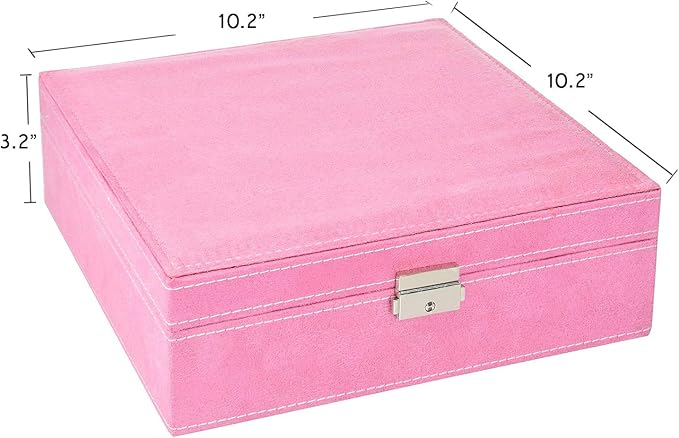Two-Layer Jewelry Box Organizer Display Storage case with Lock (Pink) - Image 4