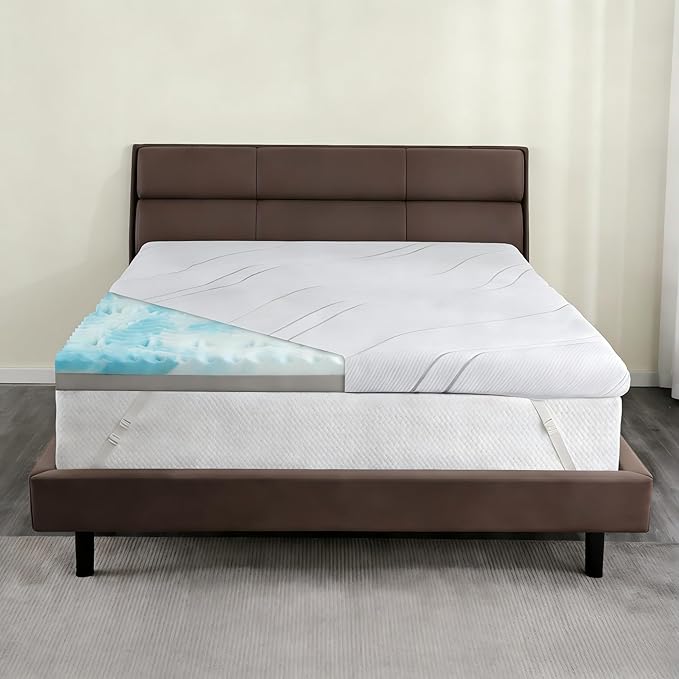 Extra Firm Mattress Topper 4 Inch Queen Size, Premium Cooling Gel Egg Crate+Bamboo High Density Support Mattress Topper with Removable Cover, Bed Topper for Pain Relief,CertiPUR-US,80x60