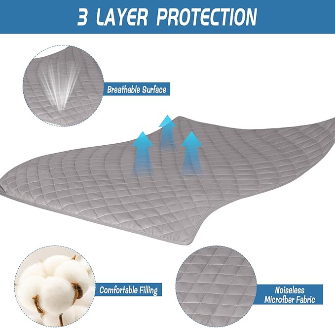 Queen Mattress Pad Soft Quilted Air Mattress Topper, Breathable and Noiseless Mattress Cover with Deep Pocket Fits up to 23 Inch Mattress, Grey