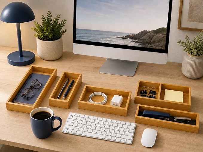 5-Piece Bamboo Drawer Organizer Set – Versatile Storage Trays for Kitchen, Bathroom, Office, Makeup, Jewelry & More – Drawer Dividers, Utensil Organizer & Storage Bin Set (5 Pieces) - Image 7