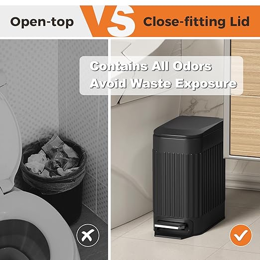 TrashAid Small Black Bathroom Trash Can with Lid Soft Close, 6 Liter / 1.6 Gallon, Stainless Steel Garbage Can with Removable Inner Bucket, Step Pedal, Slim Wastebasket for Toilet, Office, Bedroom - Image 5