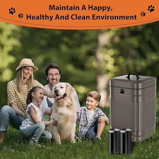Dog Poop Trash Can Outside, 5L/1.3Gal Metal Dog Waste Trash Can with Lid, Foot Pedal, Pet Waste Container with 40 Bags, Poop Bucket with Lid Soft Close for Pet, Brown - Image 7