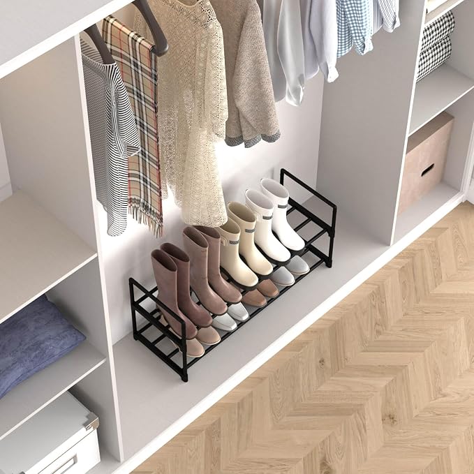 Hsscblet 2 Tier Metal Shoe Rack,Adjustable Shoe Shelf Storage Organizer,Stackable Boot & Shoe Storage,for Entryway,Hallway,Closet,Black - Image 3