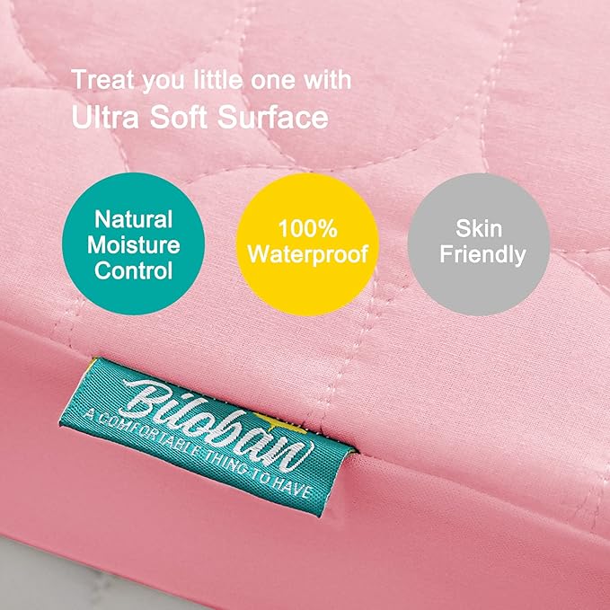 Biloban Crib Mattress Protector Pad Waterproof, Toddler Waterproof Crib Mattress Cover, Machine Washable & Dryer Fit Baby Toddler Bed Mattress Protector (Standard Size 52” x 28”), Pink