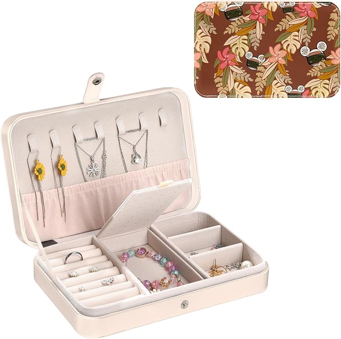 Cute Jewelry Box Small Portable Jewelry Case Travel Jewellery Holders Jewellery Organizer for Necklaces Earrings Rings Bracelets Birthday Christmas Gifts for Mom Wfie Girlfriend Daughte by Unknown