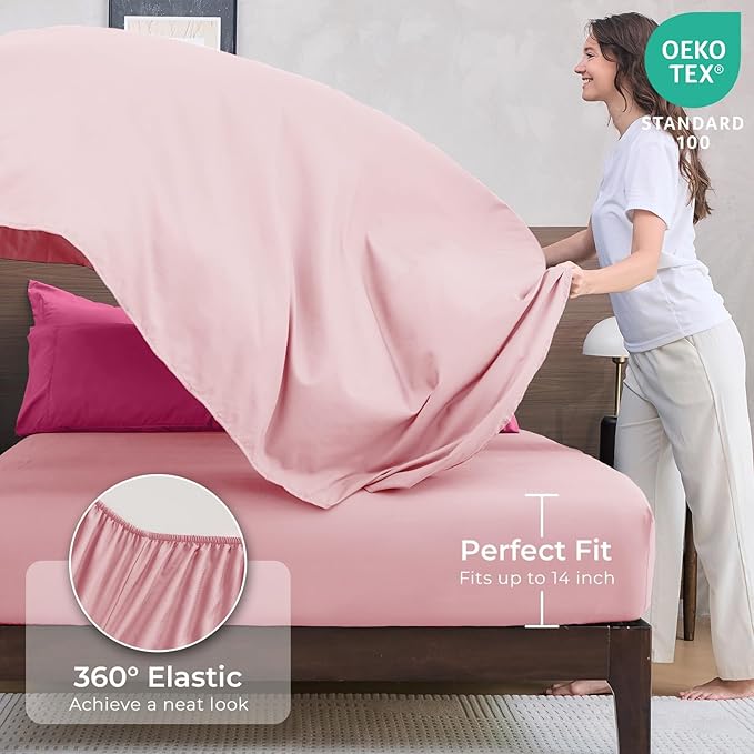 HEVUMYI Hot Pink & Baby Pink Twin Comforter Set - 5-Piece All Season Bed in a Bag Twin, Ultra Soft Bedding Set with Comforter, Flat Sheet, Fitted Sheet, Pillowcases, Pillow Shams