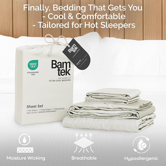 Viscose Bamboo Sheets Queen Size 4PC Set - Cooling Bedding for Hot Sleepers with Moisture Wicking Technology - Silky Soft 18 Inch Deep Pocket - Ivory 60"x 80"