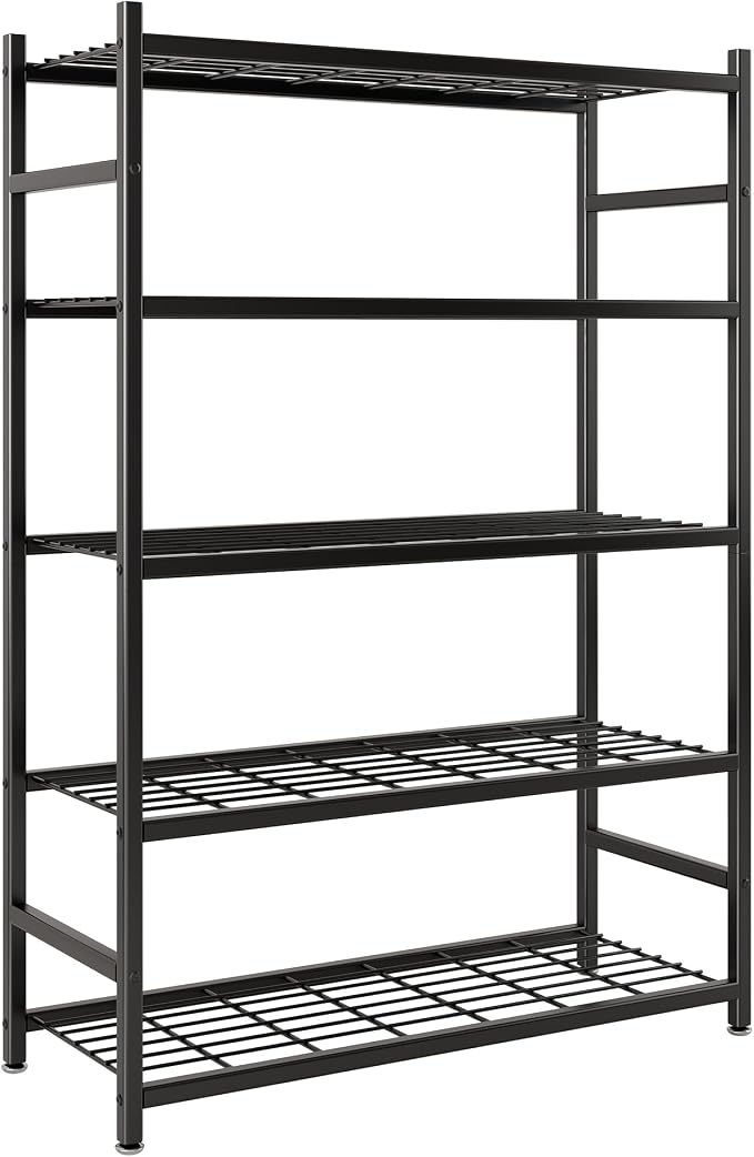 Storage Shelves, 5-Tier Metal Shelving Unit with Adjustable Feet, Shelf Organizer for Garage, Kitchen, Pantry and Closet Organization, 36.4" x 11.8" x 68.3", Black by Unknown