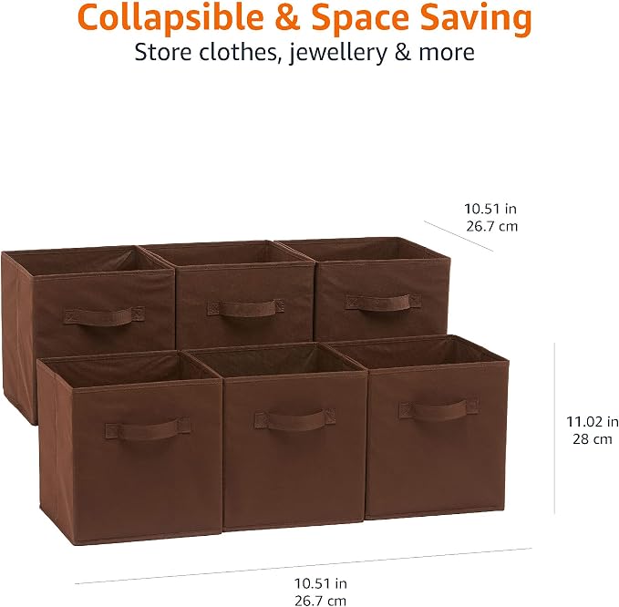 Amazon Basics Collapsible Fabric Storage Bins with Handles, Cube Organizer, Lightweight Fabric, 10.5"x10.5"x11", Brown, 6-Pack - Image 5