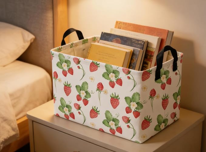 Rectangular Kids Baskets Strawberry Basket Cute Storage Bins Organizer Box Boys Room Decor for Home.(Strawberry) - Image 6