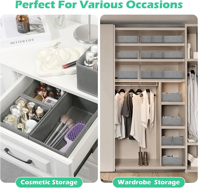 Drawer Clothing Organizer 16-Pack, Grey 3 Sizes Underwear Drawer Dividers, Fabric Folding Wardrobe Organizer, Can Store Baby Clothes, Bras, Underwear, Panties, Belts, Socks, Ties, etc. - Image 7